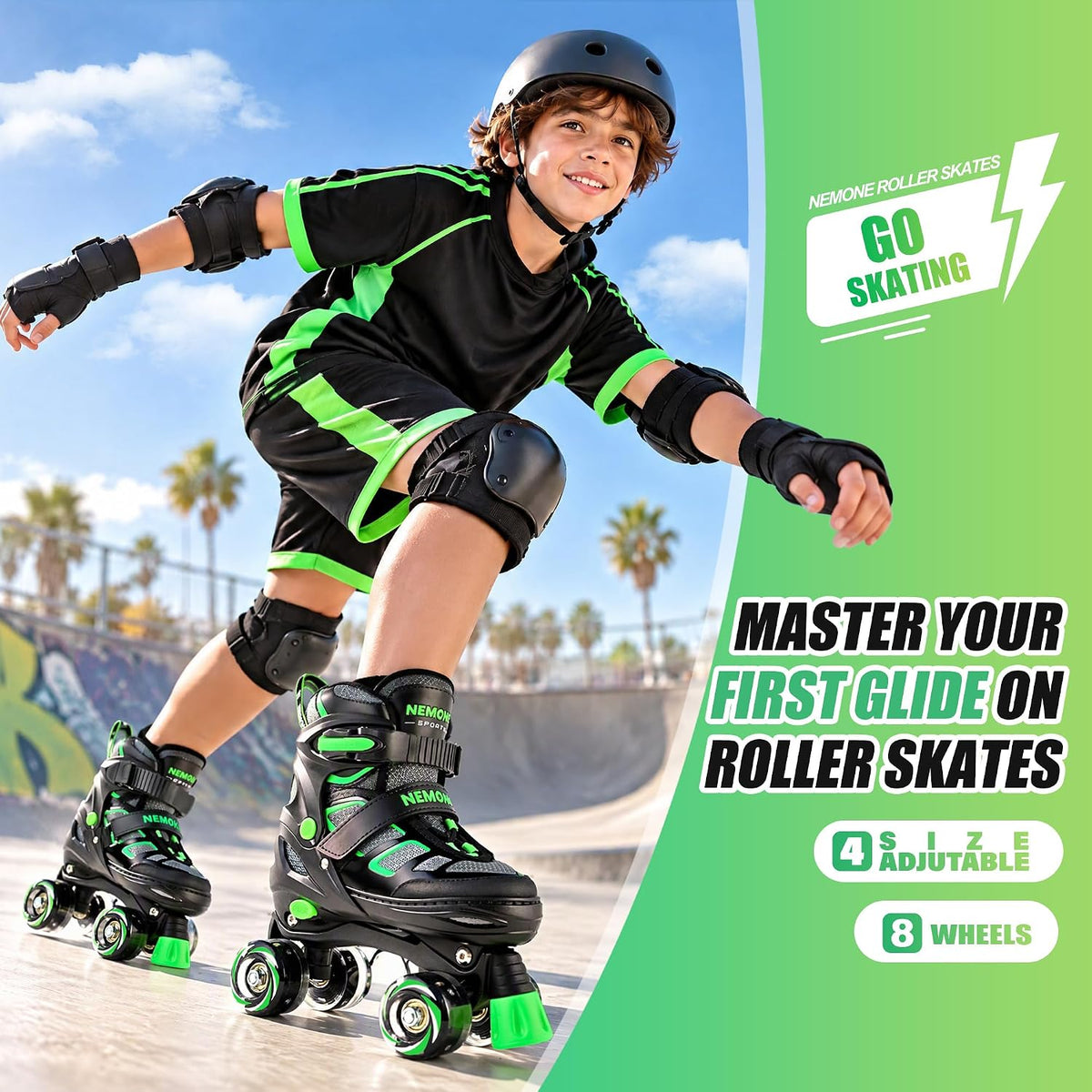 NEMONE Mermaid Adjustable Light up Roller Skates for Girls Boys – Fun for Kids & Family - B- Hero Quest / Large - Youth - image 2