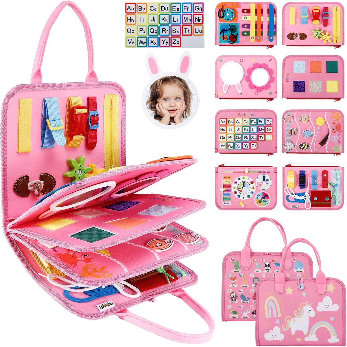 JHkim Busy Board Montessori Toys for Boys Girls Gifts - Pink
