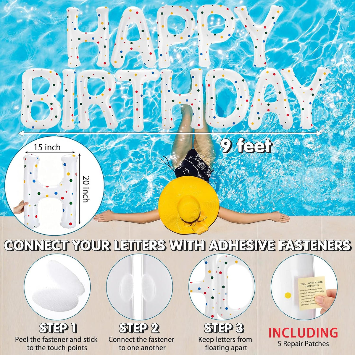 Shappy Happy Birthday Pool Floats Balloon – Fun for Kids & Family - White / 20'' / Colored Dots - image 2