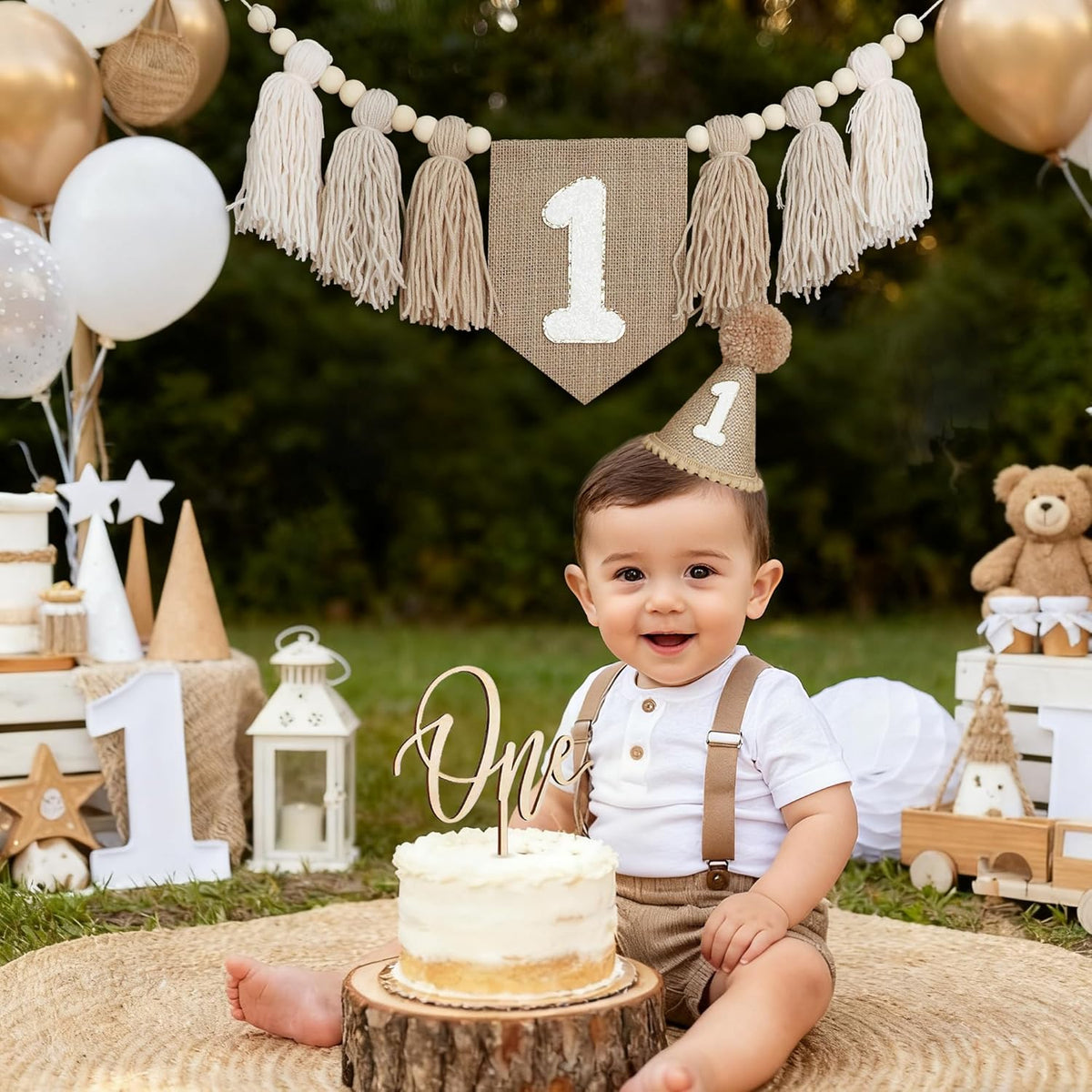 DCJHFJ First Birthday Decorations for Boy Highchair Banner One - Brown Banner - image 4
