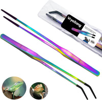 2 Pcs 10.6" Stainless Steel Reptile Feeding Tongs & Tweezers – Essentials for Reptiles And Amphibians - Colorful