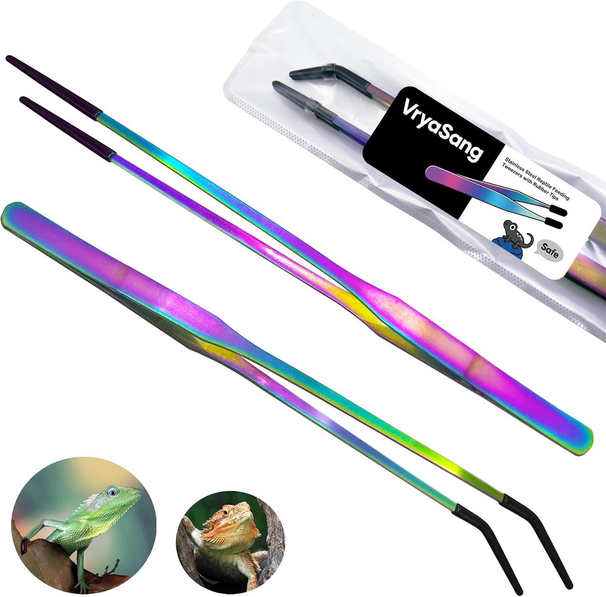 2 Pcs 10.6" Stainless Steel Reptile Feeding Tongs & Tweezers – Essentials for Reptiles And Amphibians - Colorful