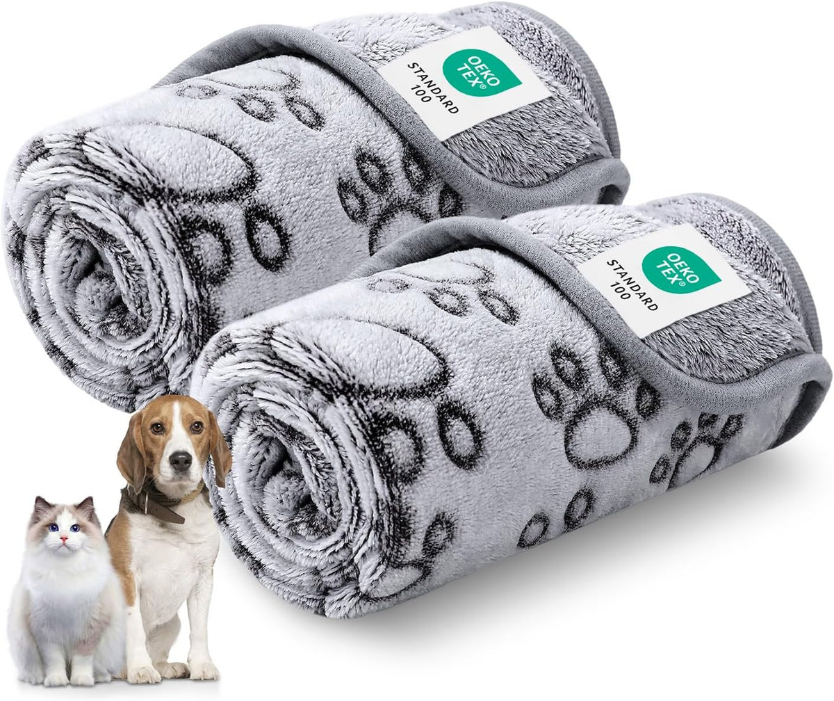 Luciphia Fluffy Paw Print Dog Blanket Large/Medium/Small - Pcs2 Grey Paw / 41x31 inches