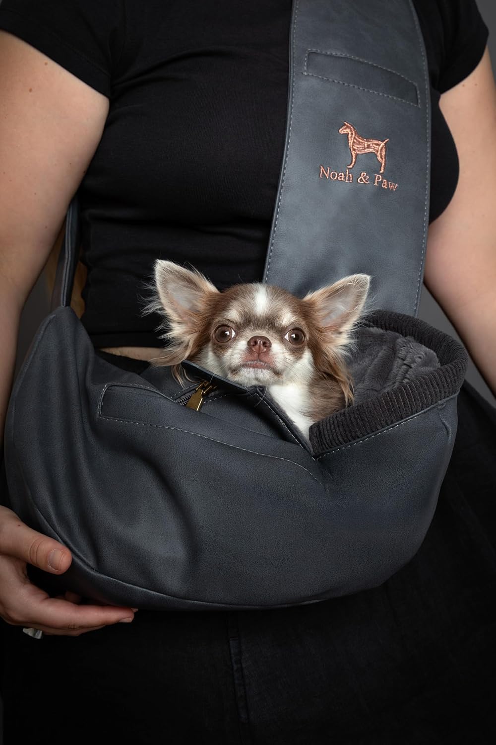 Noah & Paw Dog Sling Carrier for Small Dogs 5-18lb - Charcoal (Leather) / 15.0"L x 6.0"W x 5.5"H - image 3