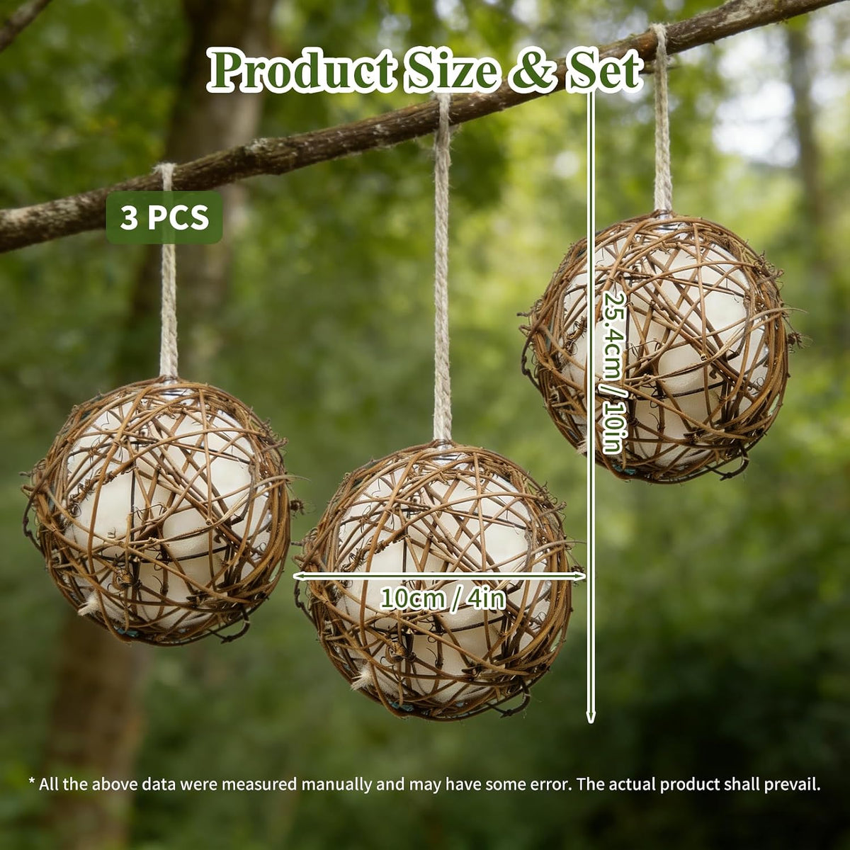 GUTE Globe Hummingbird Nesters 2Pcs Natural Material Refillable Ball – Essentials for Birds - Light Yellow&White / 3Pack - image 2