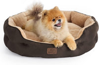 Bedsure Small Dog Bed Washable, Round Cat Beds for Indoor Cats - 25"L x 21"W x 8"Th / Brown
