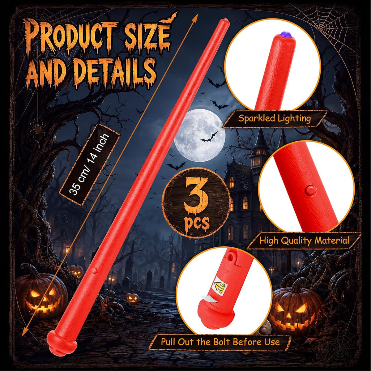 Skylety three light up magic wands in pink, purple and blue - view 20