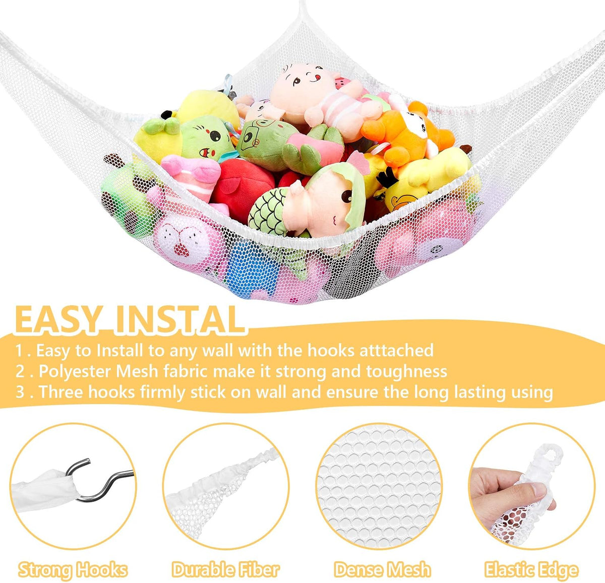 Stuffed Animal Net or Hammock, Stuffed Animal Net - White / 83in - image 2