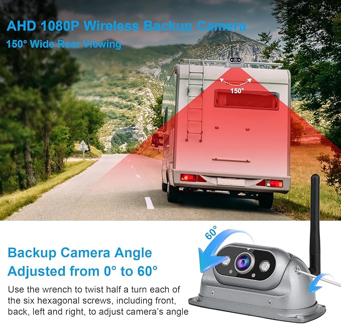 RV Wireless Backup Cameras with Monitor 6.86 Inch Touchscreen Built in DVR Video Recording for Truck RV Trailer Rear Side Wide View Back Up Camera Wireless Transmit Image Avoid Blind IP69K Waterproof