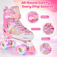 Kuxuan Adjustable Roller Skates with Fun Illuminating Rollerskate - Star Pink / Medium - Big Kid(1-4US) - image 2