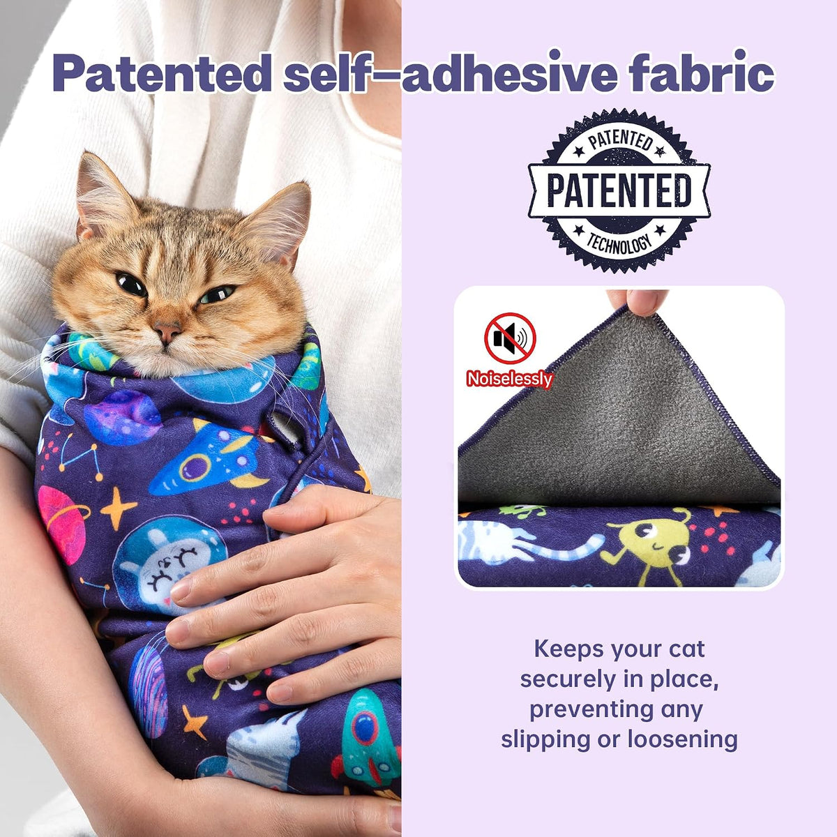 Paw Legend 27.6" Cat Wrap for Grooming Cat Wrap for Cutting Nails Cat - XL(35.4'x35.4") / Space Cat Pattern - image 2