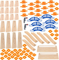 Orbrium wooden train track accessories with elevated columns, bridges and tunnel