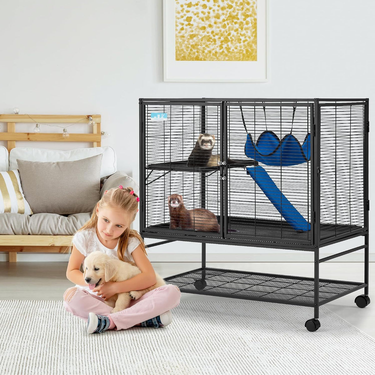 HABUTWAY 36.5''H Large Metal Rolling Ferrets Cage - 36.0"L x 23.0"W x 39.0"H - image 2