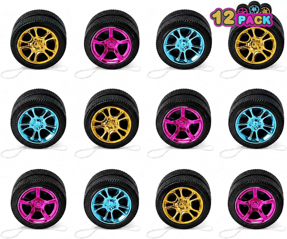 ArtCreativity 12 pack of colorful 2 inch wheel design plastic yo-yos for kids