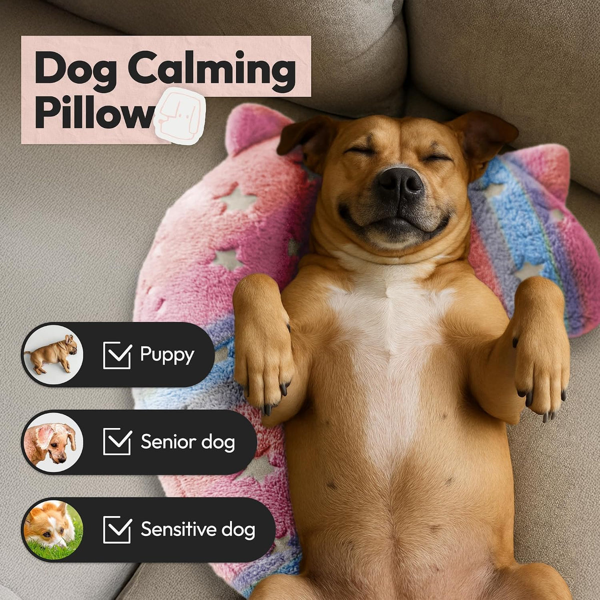 Dog Calming Pillow, Glow in The Dark Dog Put Head on - Large / Pink - image 3
