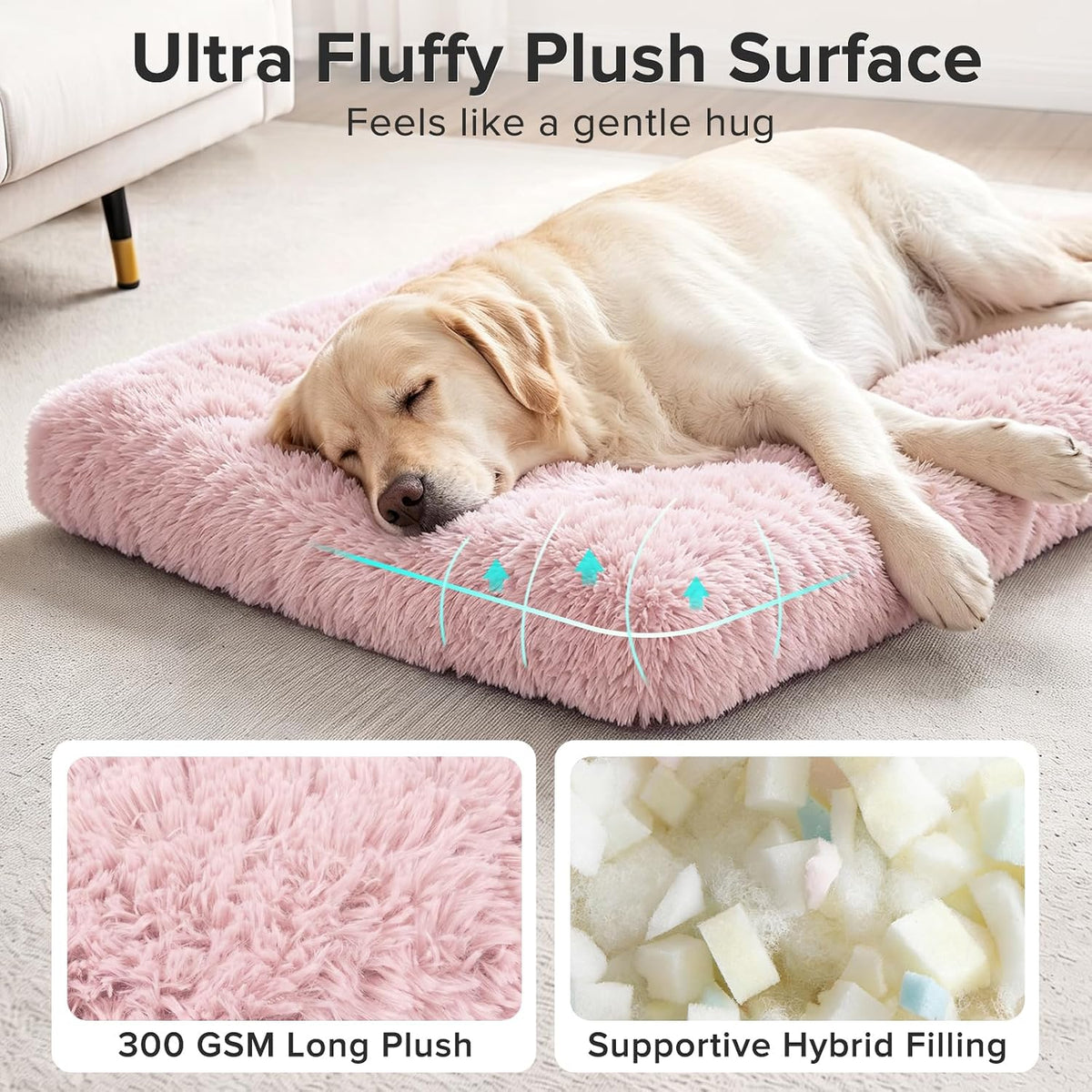 JOEJOY Large Dog Bed Crate Pad - 44.0"L x 32.0"W x 4.0"Th / Pink - image 2