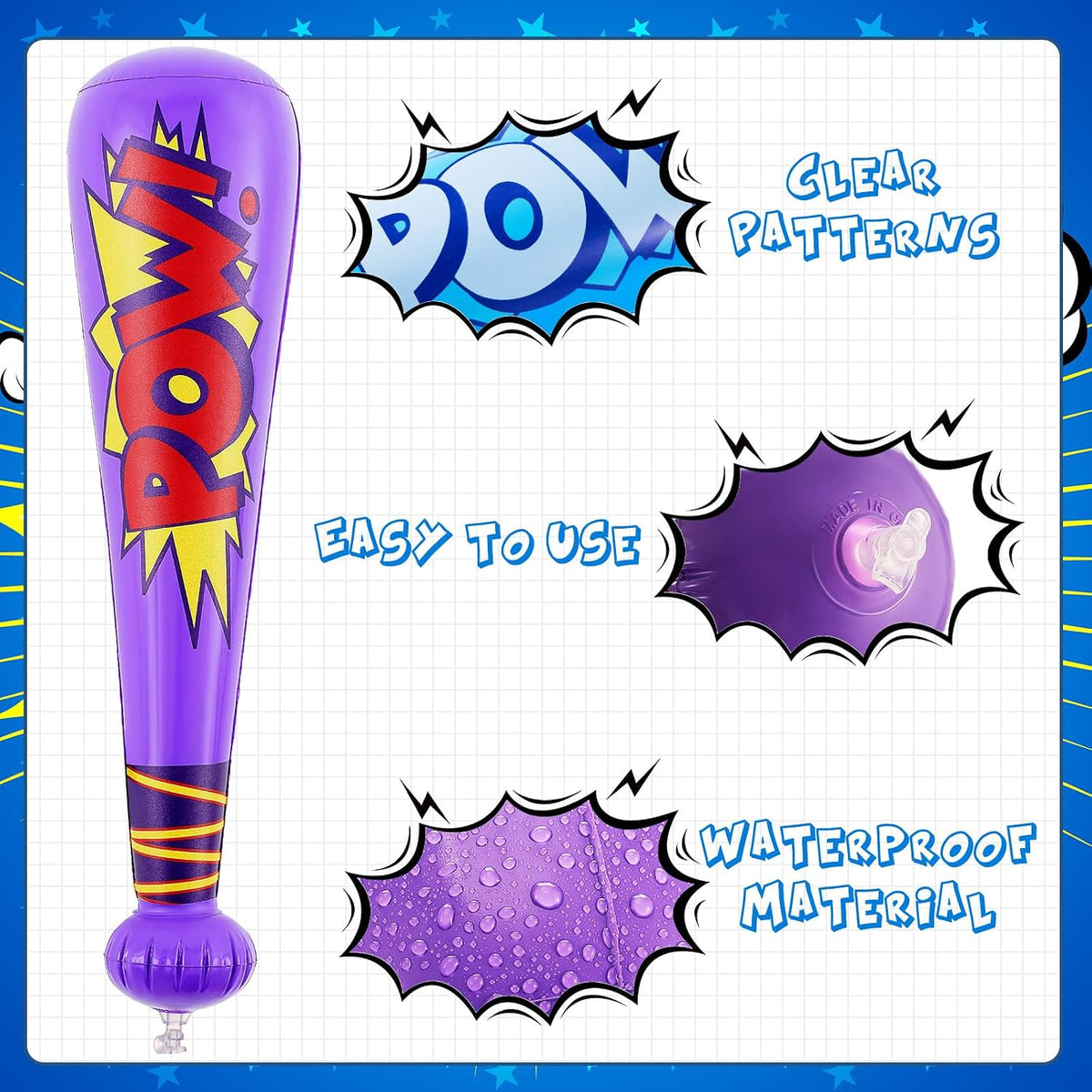 WILLBOND 18 pack 17 inch inflatable baseball bats in red, pink, blue and light blue with pump - view 28
