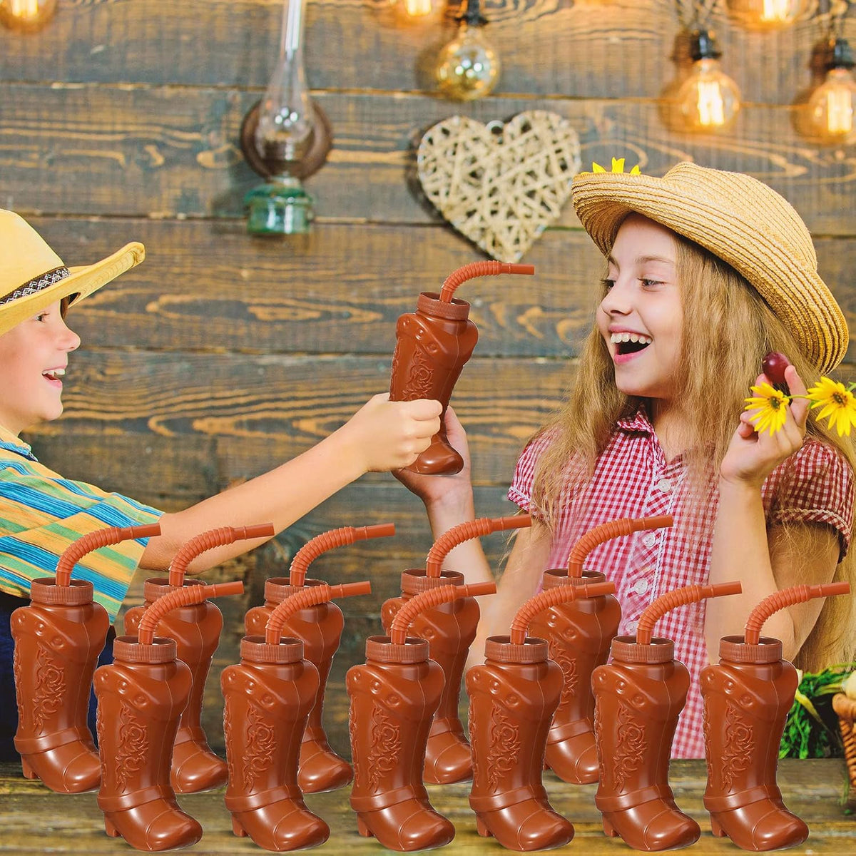 Hoolerry 12 Pcs Cowboy Boot Cups with Lids and Straws - Brown / 24 - image 4