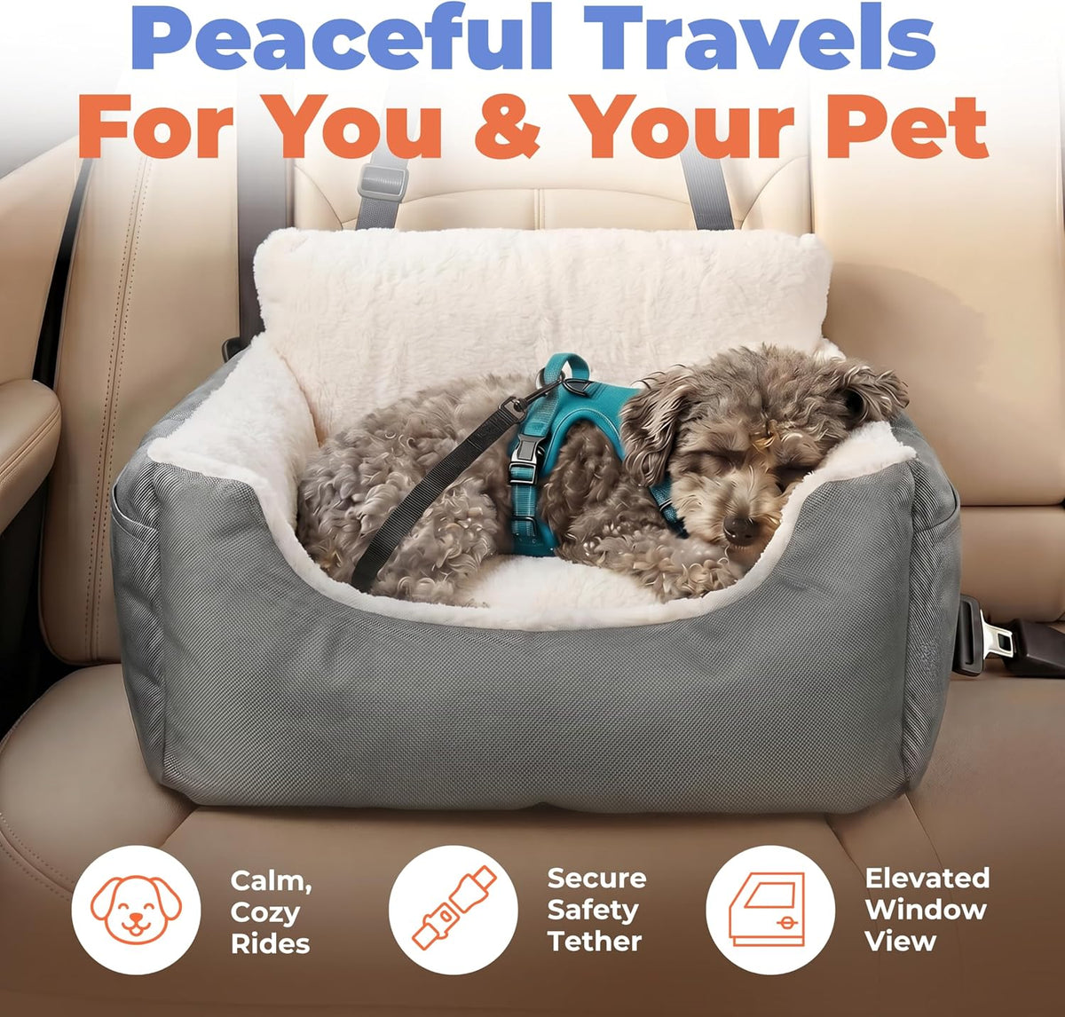 Best Pet Supplies Elevated Dog Car Seat for Small Dogs - Booster (Gray) / 21" x 20" x 14" - image 2