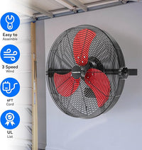 4580 CFM 18 inch High Velocity Wall Mounted Fan, 3-Speed Metal Fan with Sealed Motor, 360 Degree Tliting Heavy Duty Wall Fan for Patio, Barn, Garage, and Gazebo - UL listed