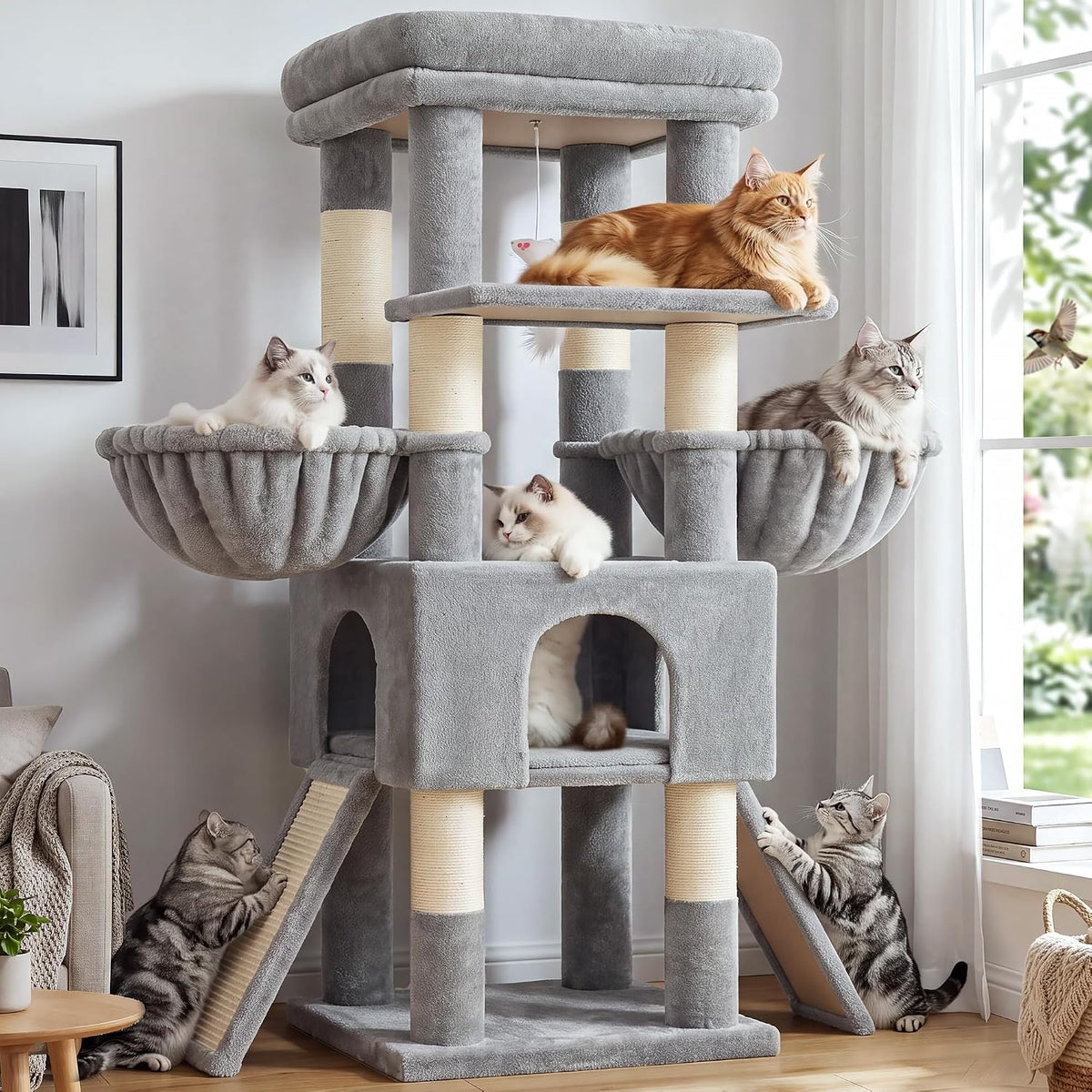 Globlazer Z78 Heavy Duty Cat Tree for 20lbs Large Adult Cats - Light Grey / 54 inch