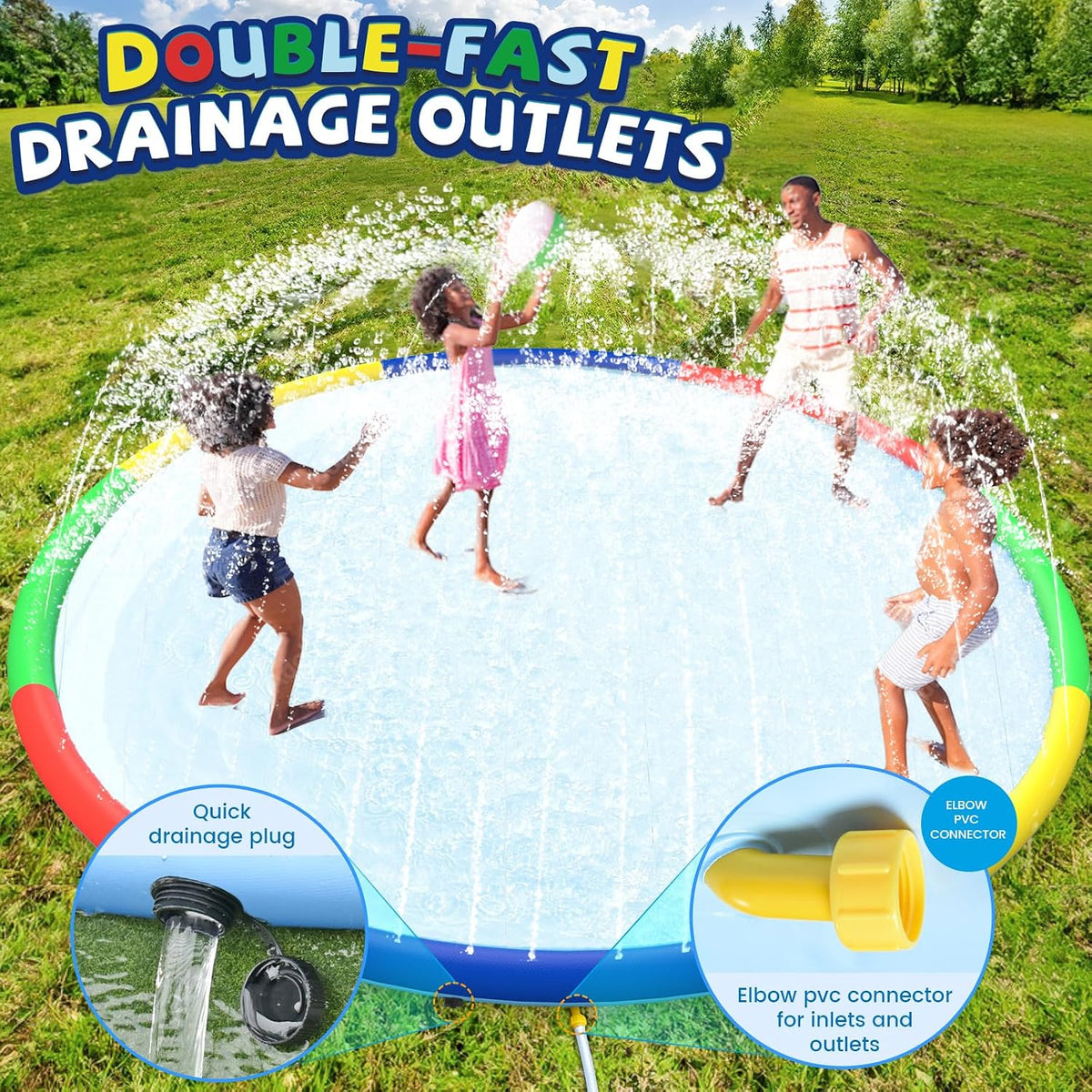 ODOSOLA large non-slip kids splash pad spraying water on a backyard lawn - view 9