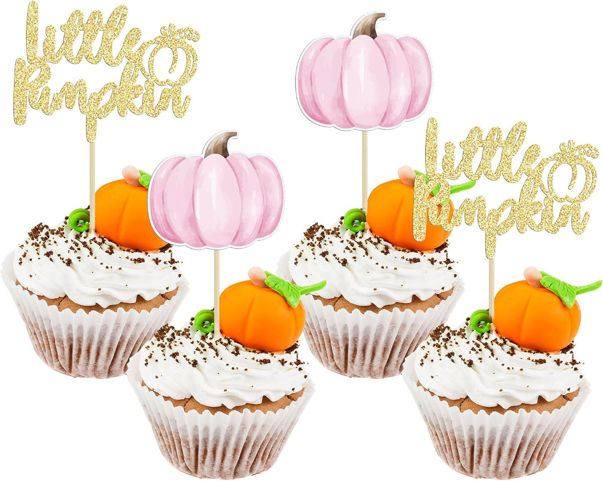 Gyufise 24Pcs Pumpkin Oh Baby Cupcake Toppers Pink Fall Pumpkin - Pink 2