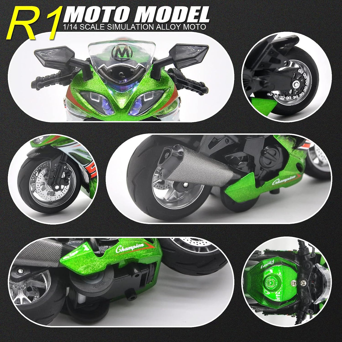 BOBUEXER die-cast motorcycle toy in blue, 1:14 scale pull-back bike with lights and sound - view 9