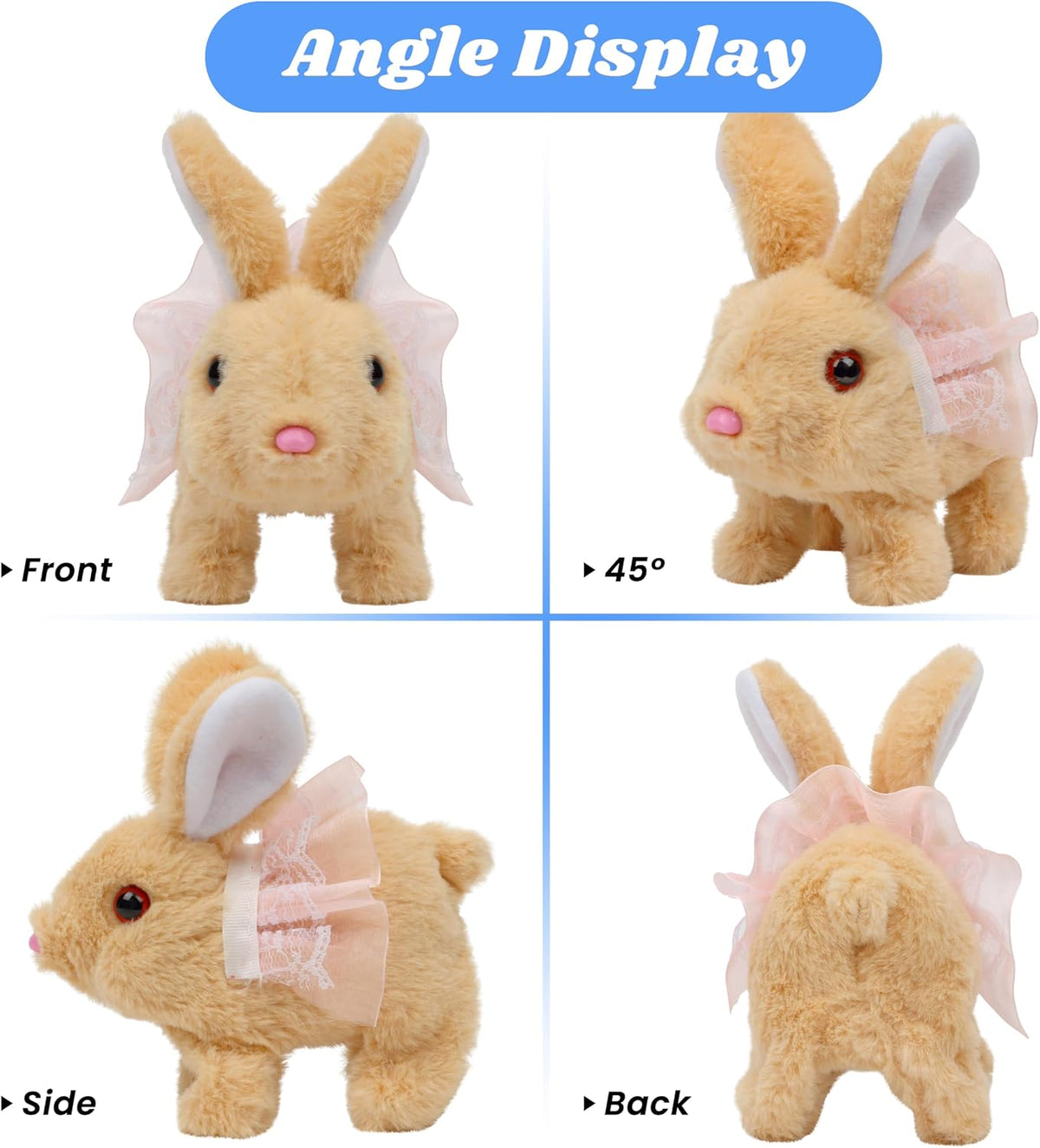 Hopearl Walking Gray Tabby Cat Interactive Electronic Pet Plush Kitty - Dress Bunny-Brown - image 3