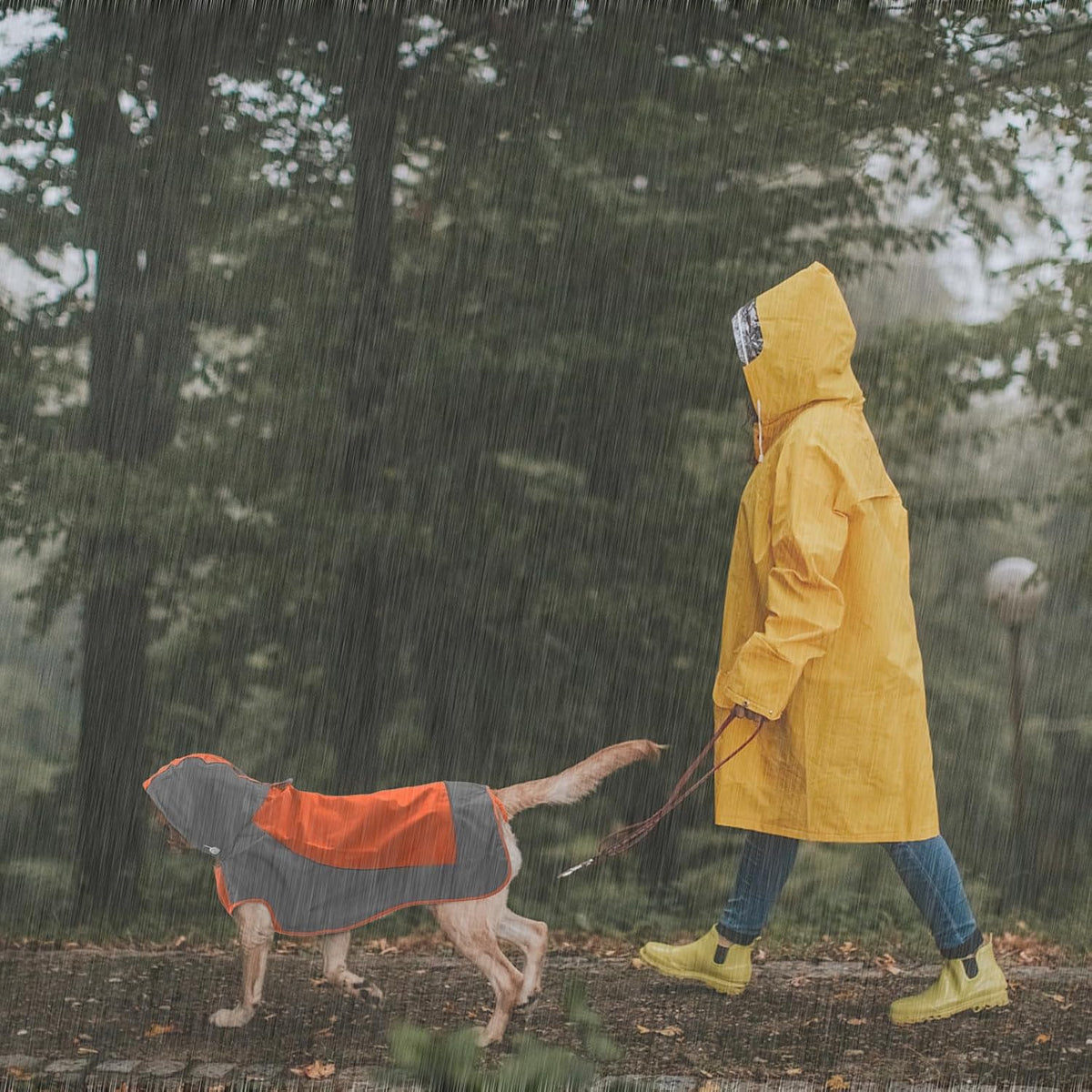 Hooded Dog Raincoat, Reflective Large Dog Rain Poncho - 3X-Large / Orange - image 4