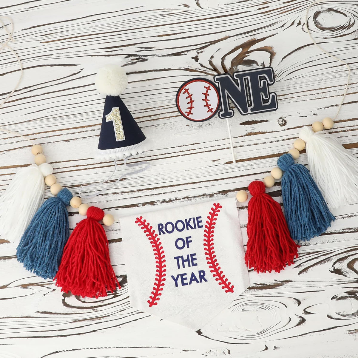 First Birthday Decorations for Boy Blue One Year Old High Chair - Red Blue