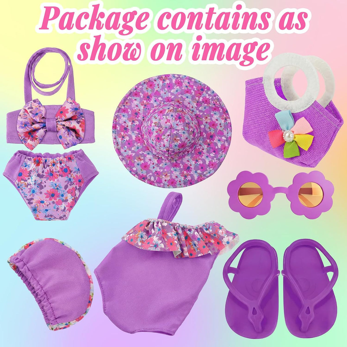 Kajaia 8 Pcs 18 Inch Doll Swimsuits Clothes and Accessories – Fun for Kids & Family - Purple / Swimsuit - image 4