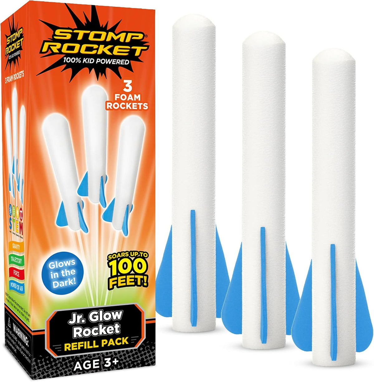 Stomp Rocket Jr Glow Rocket Refill Pack Soars Up to 100ft - Jr Glow Refill 3 Pack