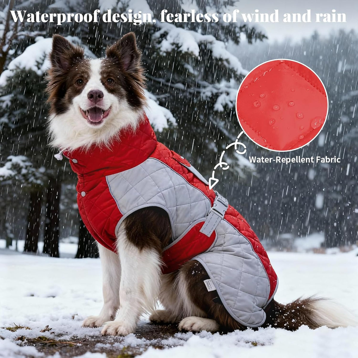 Dog Coat Dogs Jacket Waterproof Reflective Adjustable Dog-Winter - Red / X-Large(chest 28~31in) - image 3
