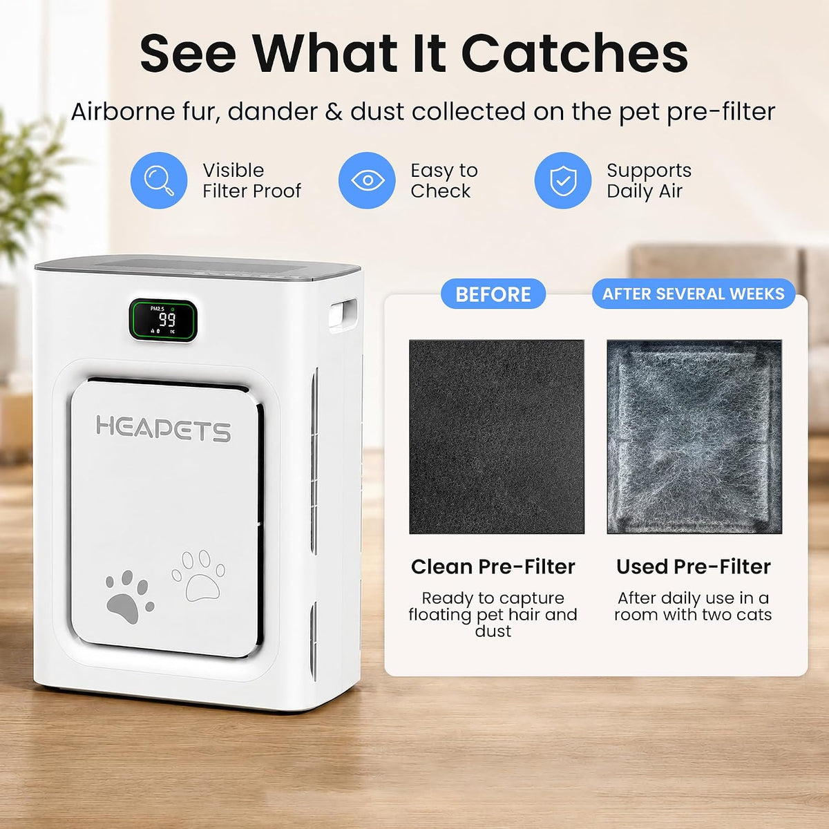 Pet Air Purifier for Home Large Room 2500 Sq Ft - White&Grey - image 3
