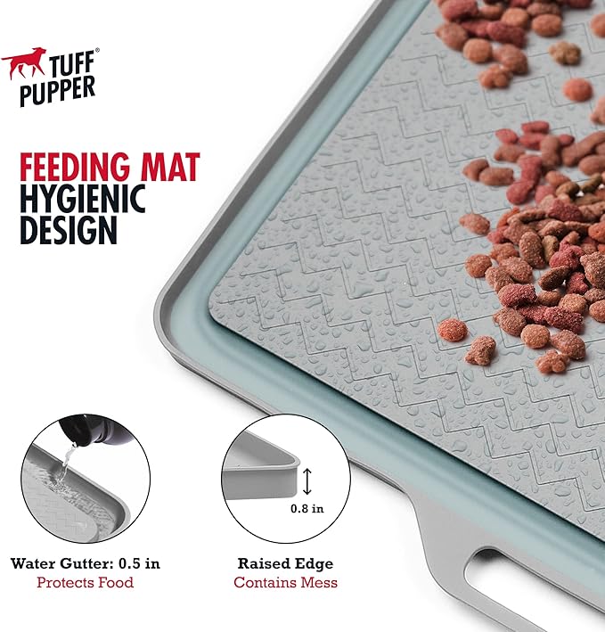Tuff Pupper XXL Dog Feeding Mat 36x24 for Food and Water | Waterproof Silicone Placemat for Floors | Pet Food Mat for Cats and Bowls