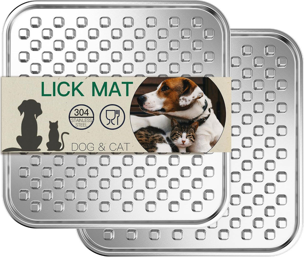 Lick Mat for Dogs & Cats, Double-Wall Stainless Steel - Large-2Pack