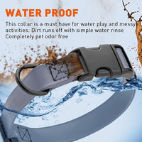 Dogline Biothane Waterproof Dog Collar with Quick Release Buckle Strong Coated Nylon Webbing with Odor- Proof for Easy Care Easy to Clean Fits Small Medium Large Dogs, Grey 5/8" W 9-14" L
