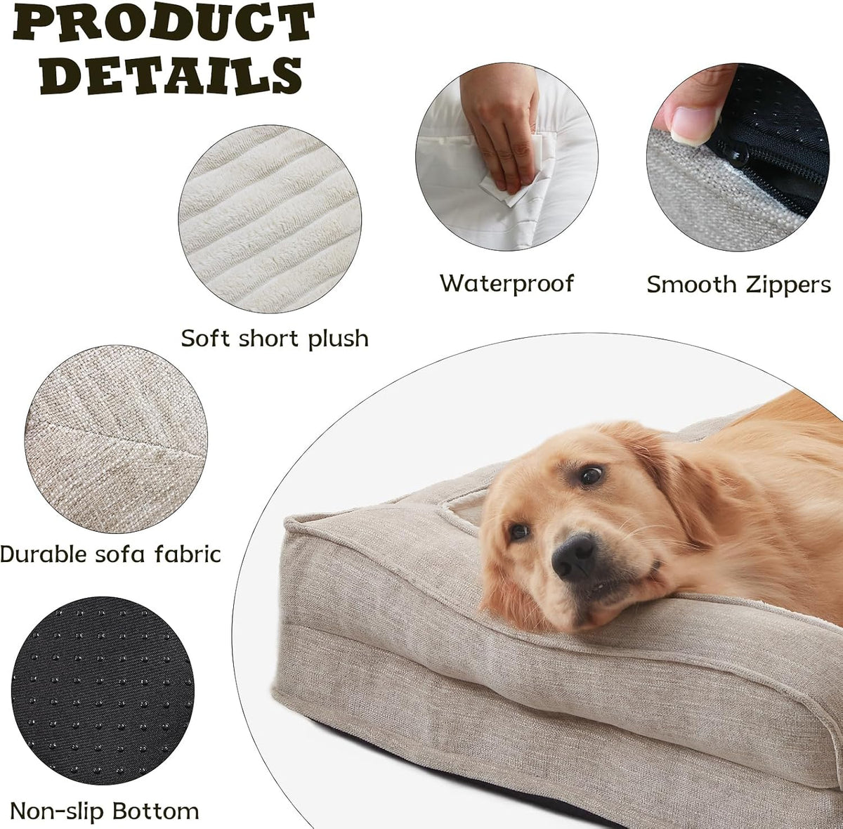 Orthopedic Dog Bed for Large Dogs - 31"L x 25"W x 6.5"Th / Beige - image 4