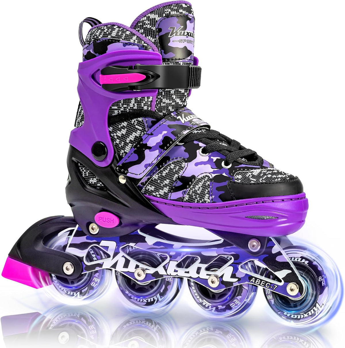 Kuxuan Boys Adjustable Inline Skates with Light up Wheels for Kids - Purple Camo / X-Large(Adult 8-10 US)