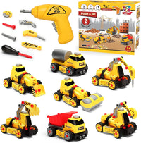 MOBIUS 7-in-1 Take-Apart Construction Truck Set with Drill - 7 in 1 Construction Playset