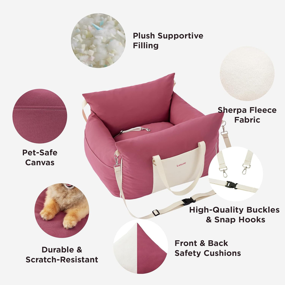 Lesure Dog Car Seat for Small Dogs - Rose Pink - image 4