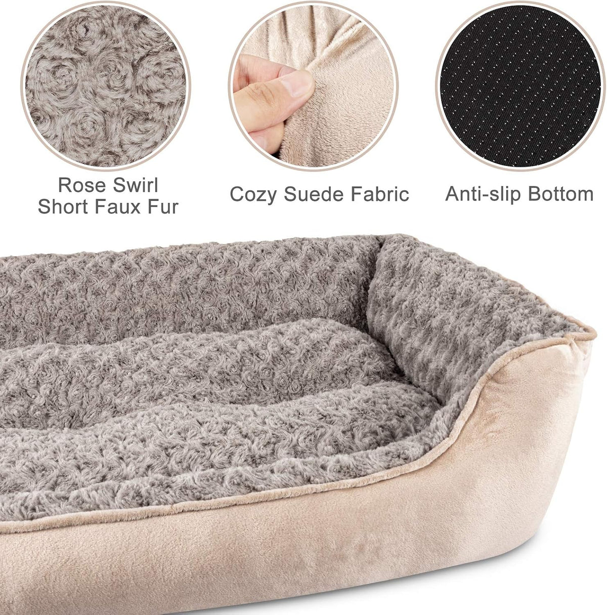 JOEJOY Rectangle Dog Bed for Large Medium Small Dogs - Beige / L(30"x 24"x 9") - image 3