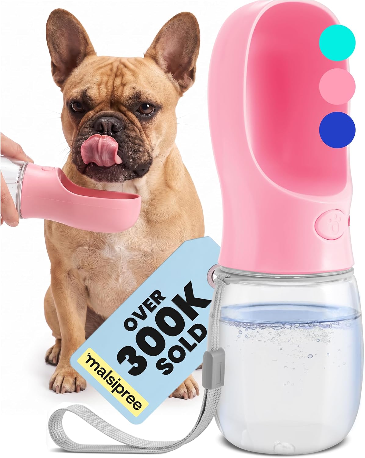 MalsiPree Dog Water Bottle Dispenser, Leak-Proof - Pink / 12oz - Standard