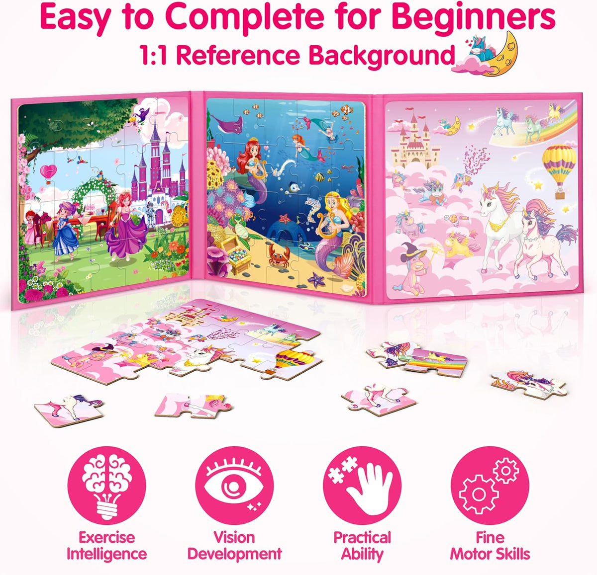 SYNARRY Unicorn Mermaid Princess Magnetic Puzzles for Child 3-5 - Princess Mermaid Unicorn - image 4