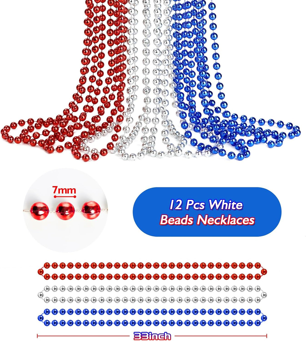 ZZYFGH 12 PCS Bead Necklace, 33'' Mardi Gras Beaded Necklaces – Fun for Kids & Family - Red Silver Blue - image 2