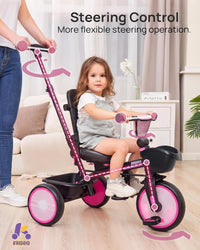KRIDDO 7-in-1 toddler push tricycle with parent steering handle and canopy - view 20