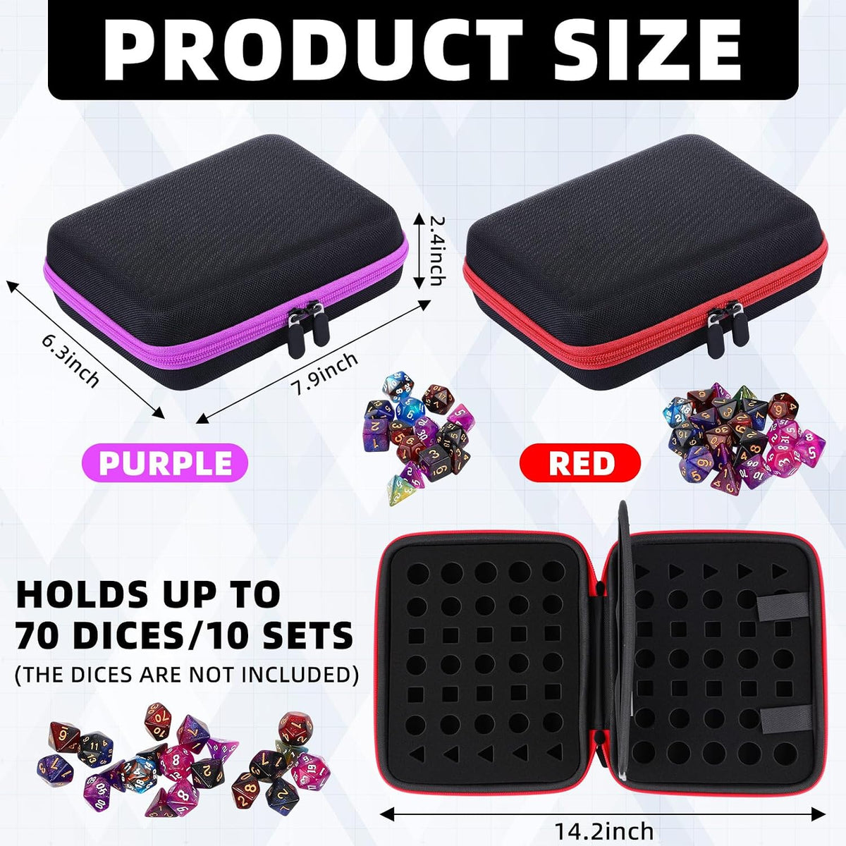 Aoriher 1 Pcs Dice Case with Removable Slotted Tray - Red,Purple - image 2