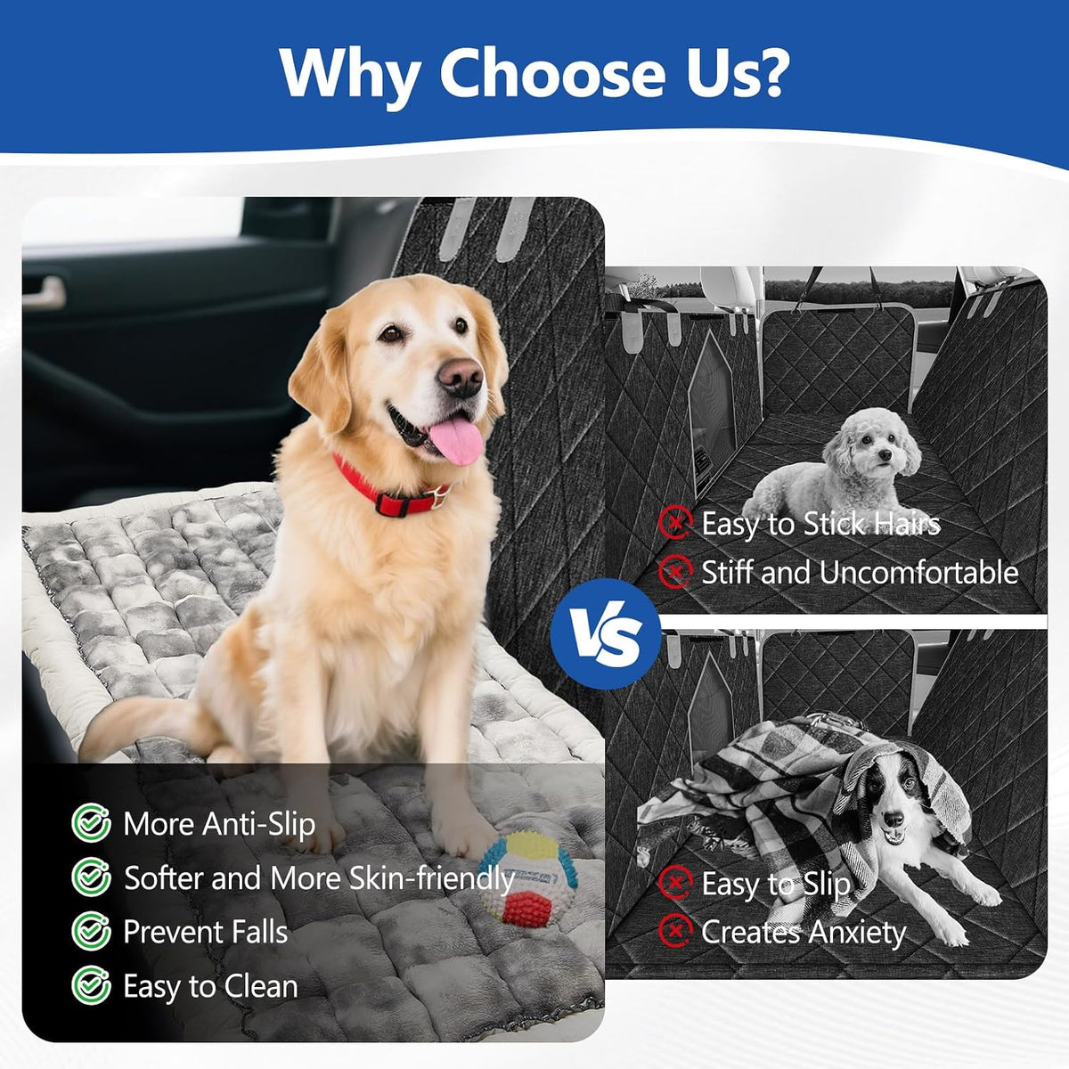 Thickened Dog Bed for Car Back Seat, Upgraded Bottom Non-Slip - Grey-white - image 4