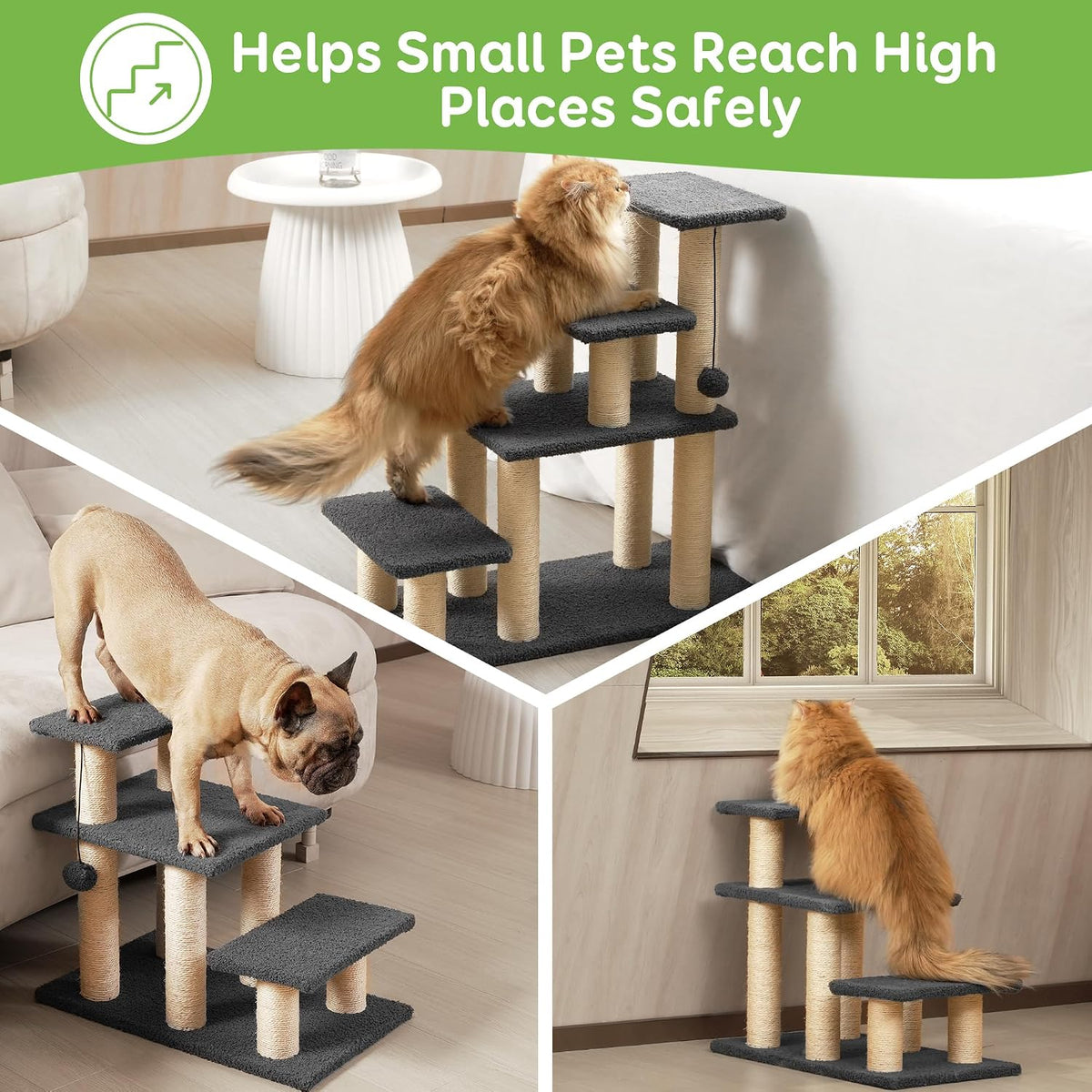 Dog Stairs & Cat Scratching Post Pet Steps for High Beds Couch – Essentials for Cats - 4-Steps - image 2